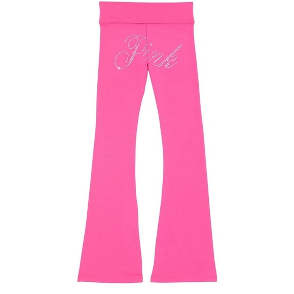 PINK Victoria's Secret Pants - VICTORIA'S SECRET PINK LIMITED EDITION CARMINE ROSE BLING FLARE LEGGINGS